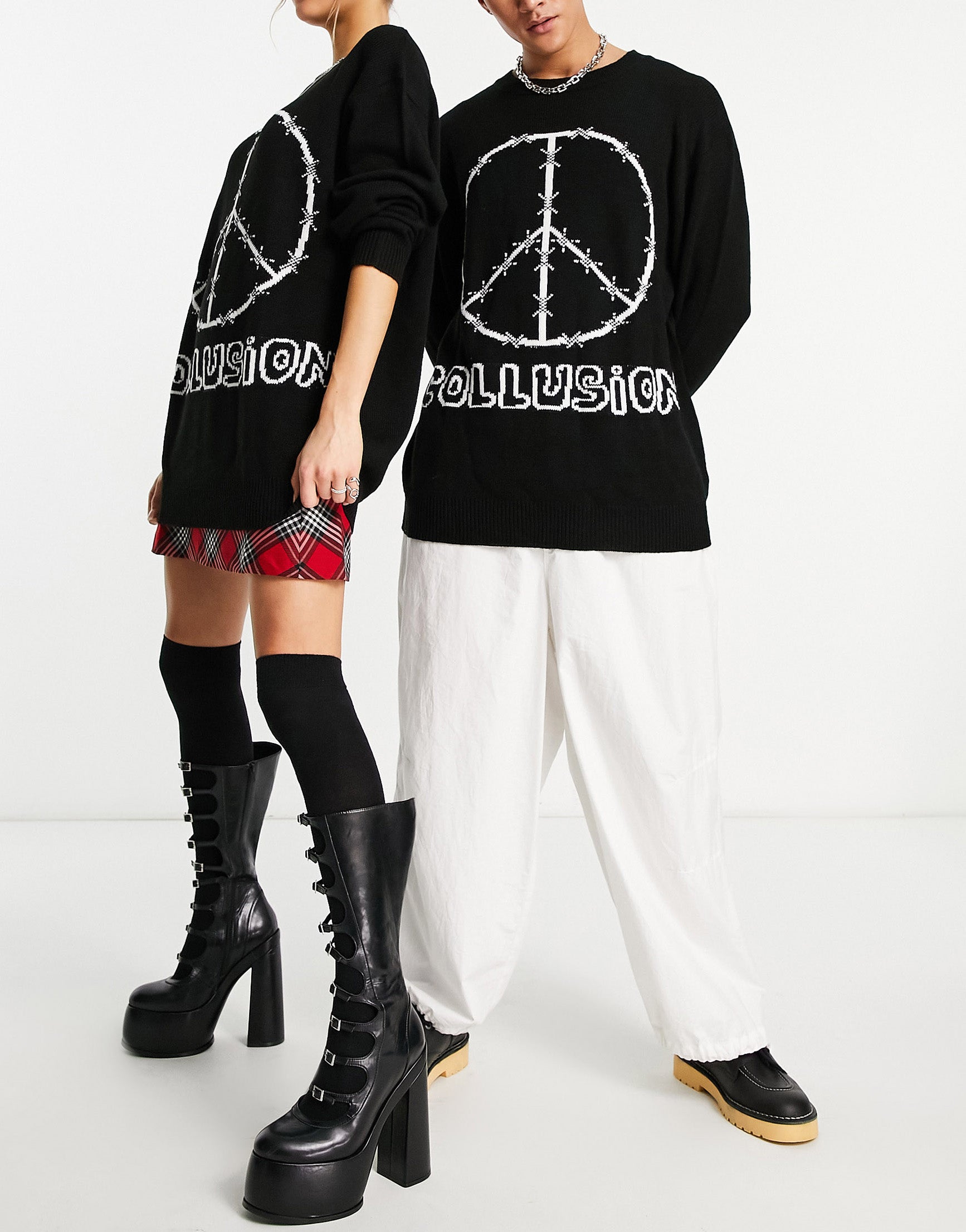 COLLUSION Unisex knitted jacquard branded oversized jumper in black ASOS Sample Sale