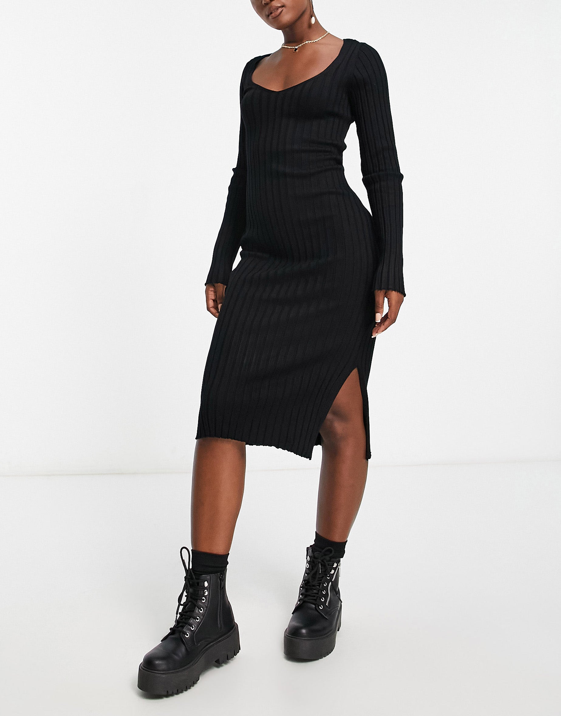 Monki rib knit bodycon midi dress in black ASOS Sample Sale