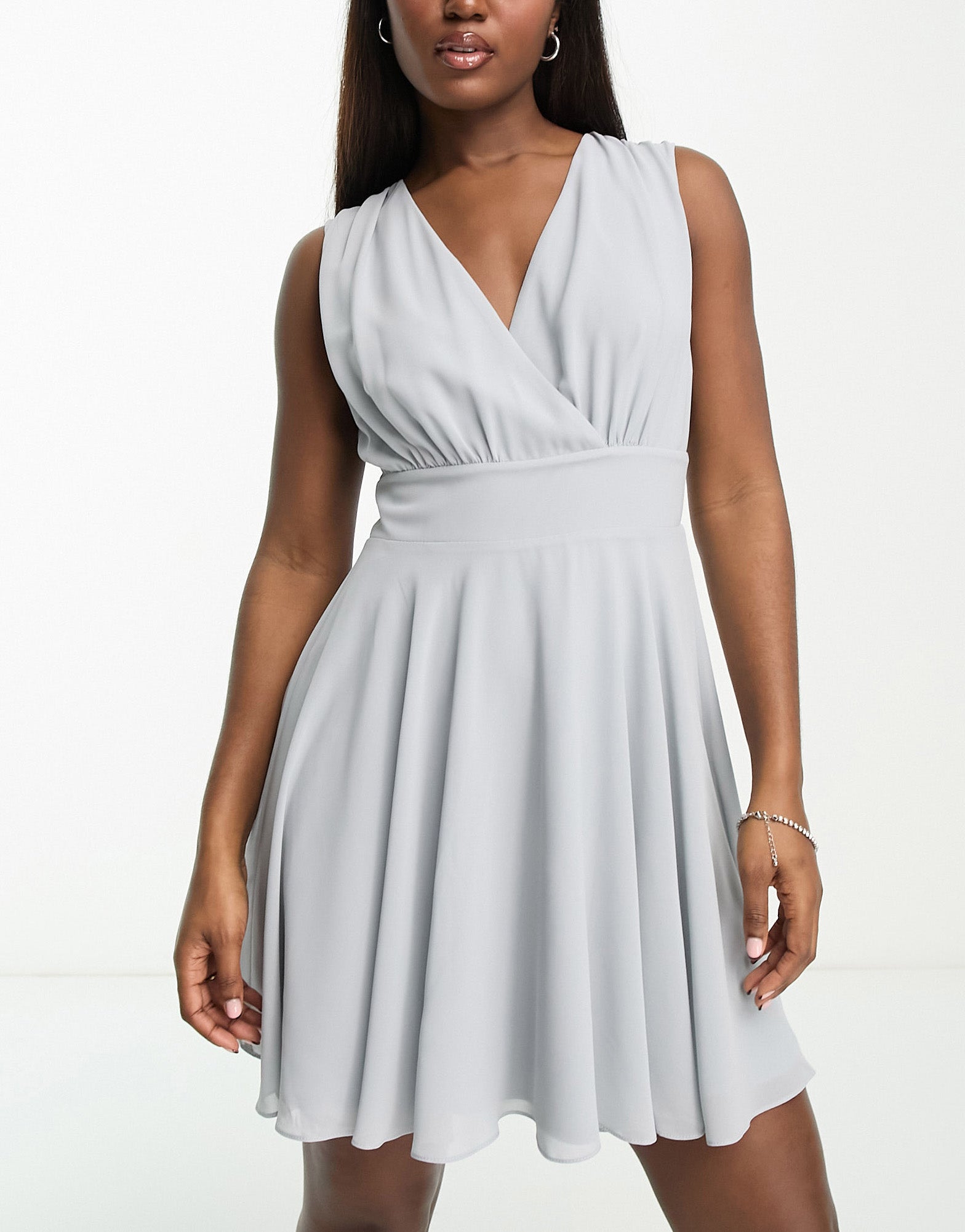 TFNC Bridesmaid mini skater dress in grey ASOS Sample Sale