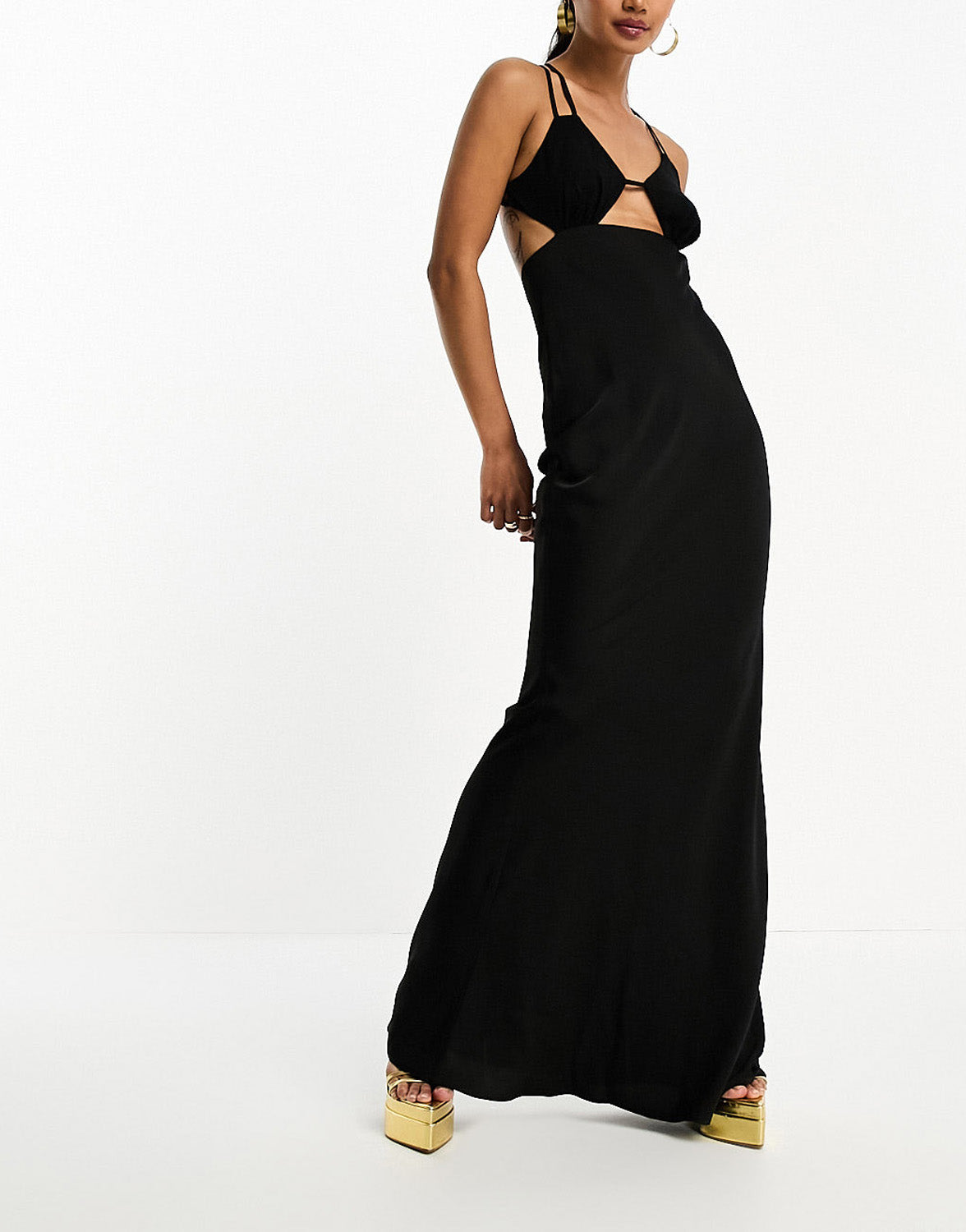 ASOS DESIGN washed cut out detail bust satin maxi dress in black