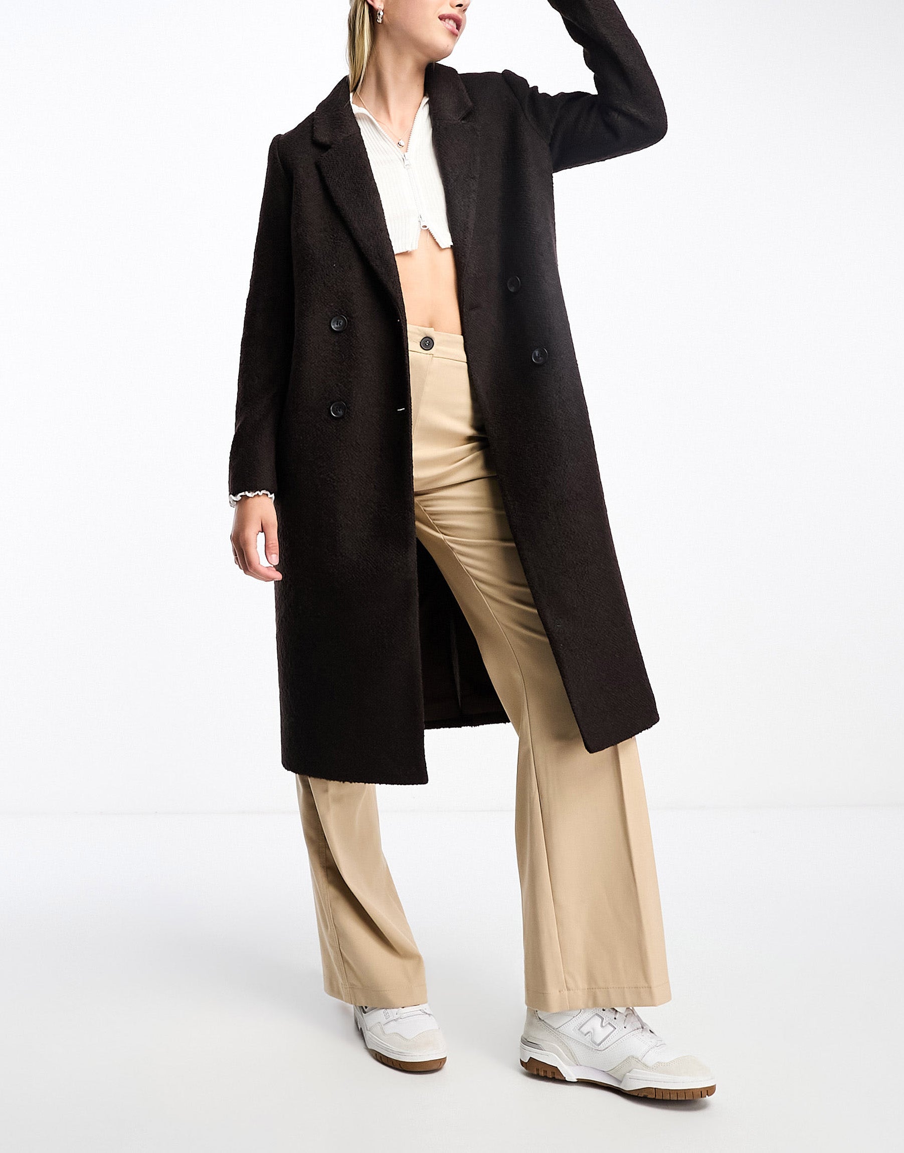 Monki tailored double breasted wool blend coat in brown – ASOS Sample Sale