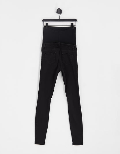 ASOS DESIGN Maternity Tall high rise ridley 'skinny' jeans in clean black with over the bump waistband