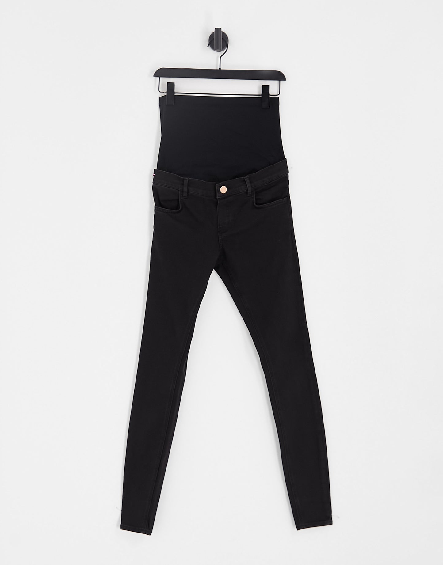 ASOS DESIGN Maternity Tall high rise ridley 'skinny' jeans in clean black with over the bump waistband