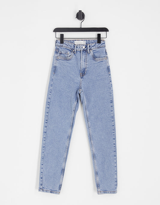 Stradivarius slim mom jean with stretch in washed blue