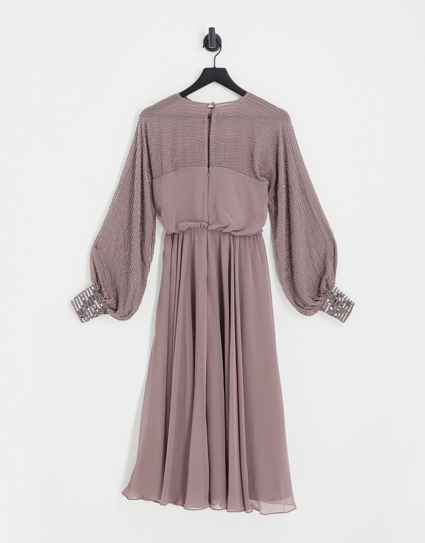 ASOS DESIGN midi dress with linear yoke embellishment in mauve