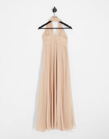 ASOS DESIGN Bridesmaid ruched bodice drape maxi dress with wrap waist