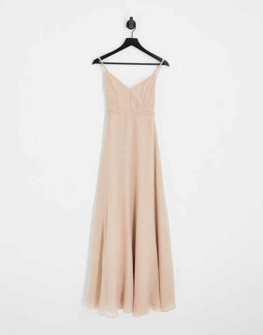 ASOS DESIGN Bridesmaid cami maxi dress with ruched bodice and tie waist