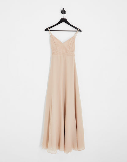 ASOS DESIGN Bridesmaid cami maxi dress with ruched bodice and tie waist