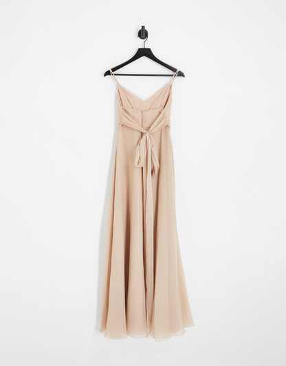 ASOS DESIGN Bridesmaid cami maxi dress with ruched bodice and tie waist