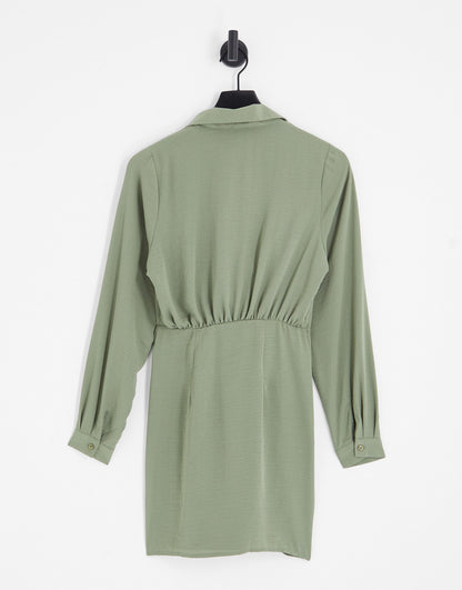 ASOS DESIGN collared wrap mini dress in khaki