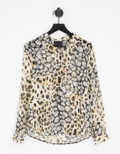 ASOS DESIGN long sleeve soft shirt in mixed animal scarf print