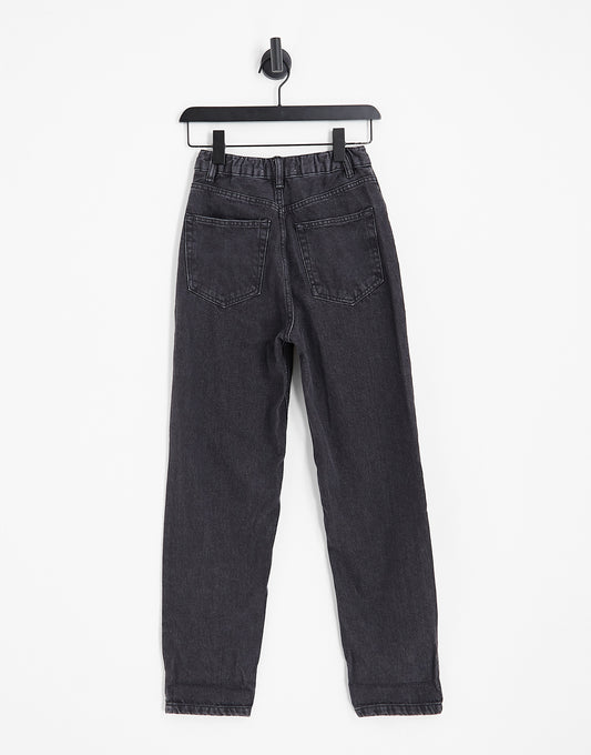 Pull&Bear elasticated waist mom jean in washed black