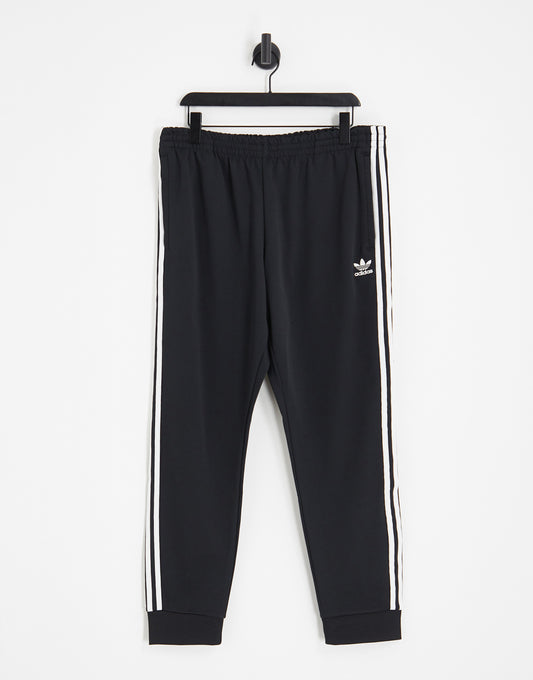 adidas Originals adicolor three stripe skinny joggers in black - BLACK