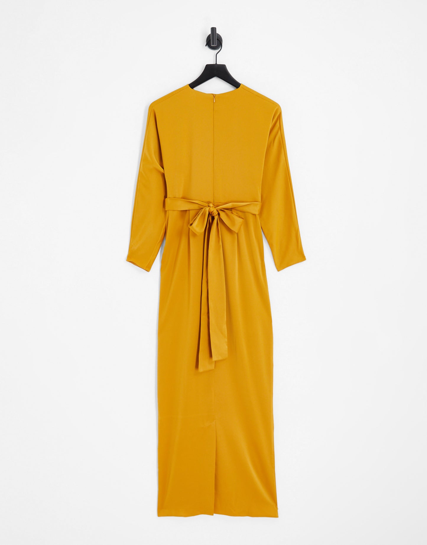 ASOS DESIGN satin maxi dress with batwing sleeve and wrap waist in mustard