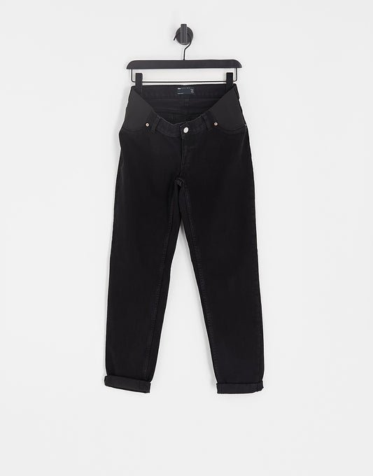 ASOS DESIGN Maternity relaxed mom jeans in black with elasticated side waistband