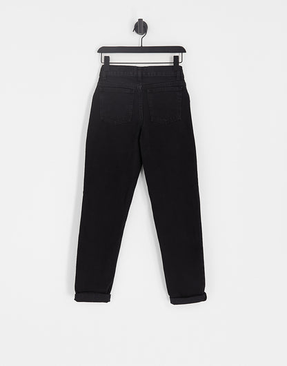 ASOS DESIGN Maternity relaxed mom jeans in black with elasticated side waistband