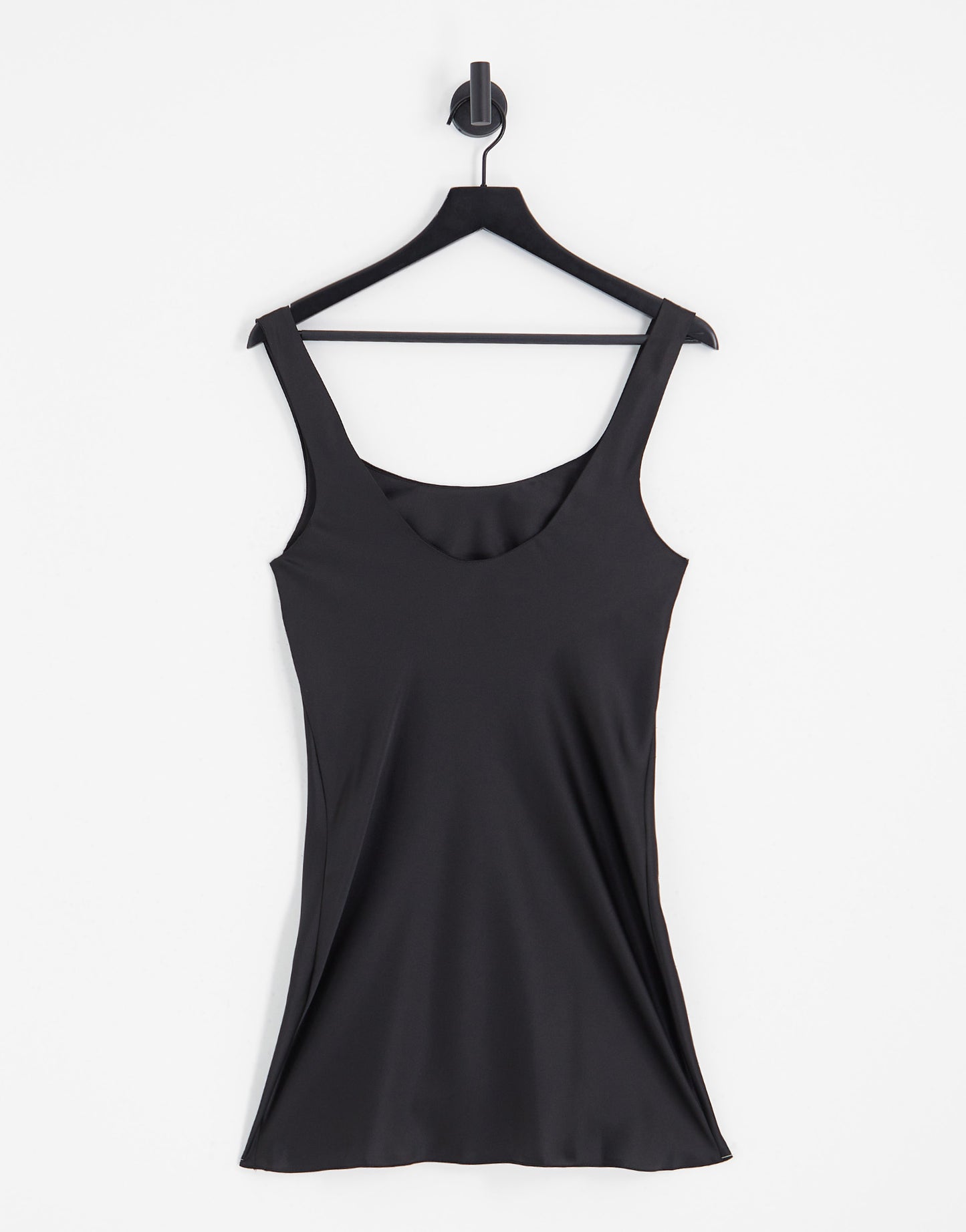 ASOS DESIGN scoop neck super mini satin slip dress in black