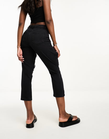 Parisian extreme rip boyfriend jeans in charcoal