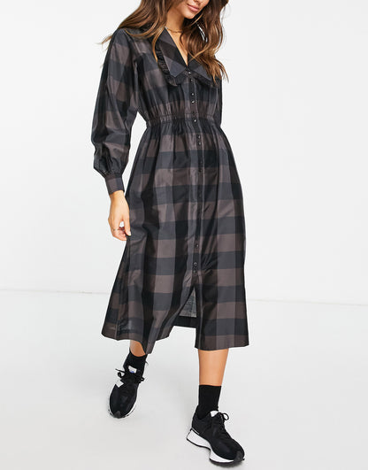 & Other Stories statement collar check dress in black and brown