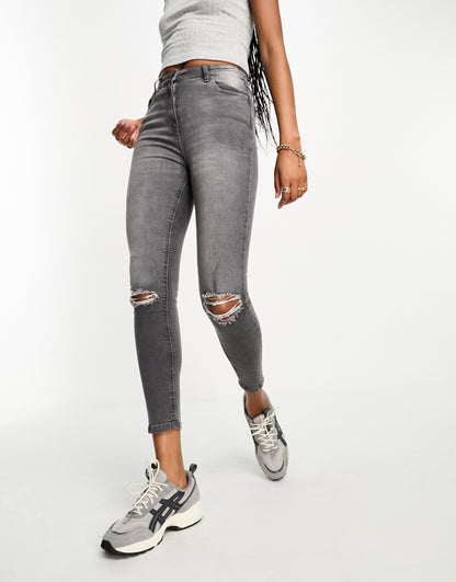 Parisian Tall skinny jeans with knee rips in grey