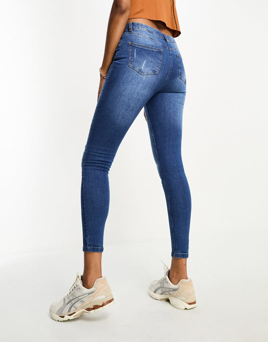 Parisian Tall skinny jeans with rips in mid wash blue