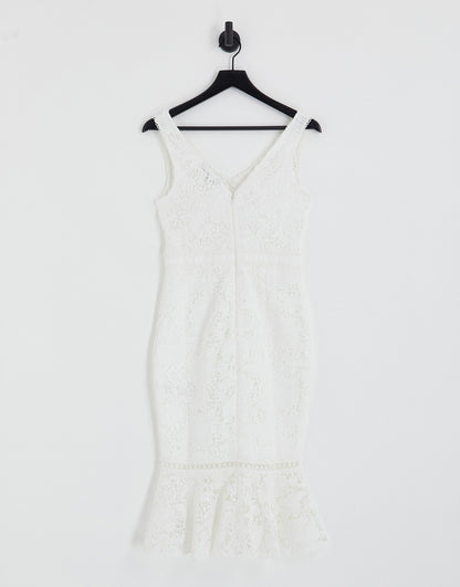 Lipsy lace midi dress with pephem in white