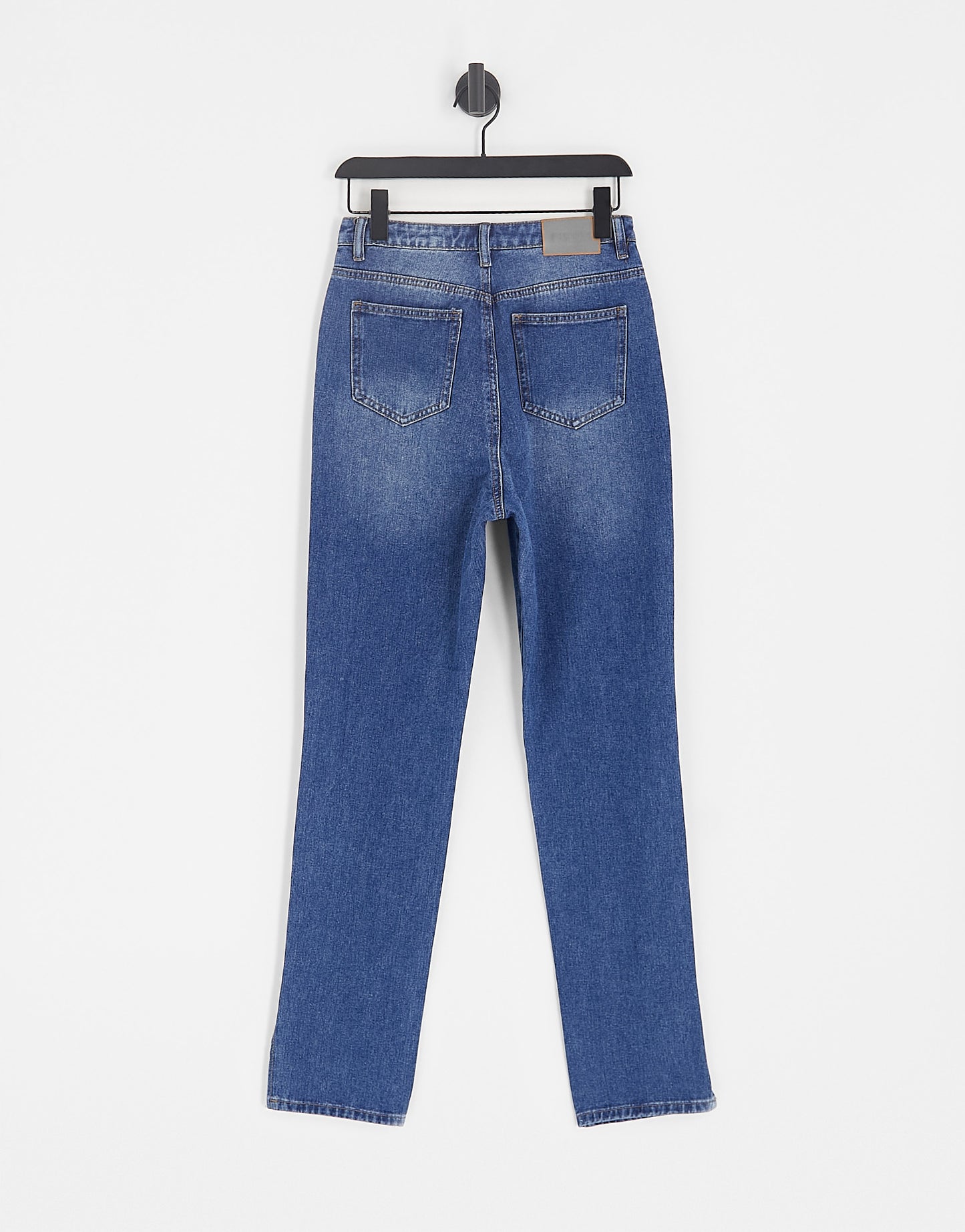 Missguided high waisted Wrath straight leg jean with split hem in blue