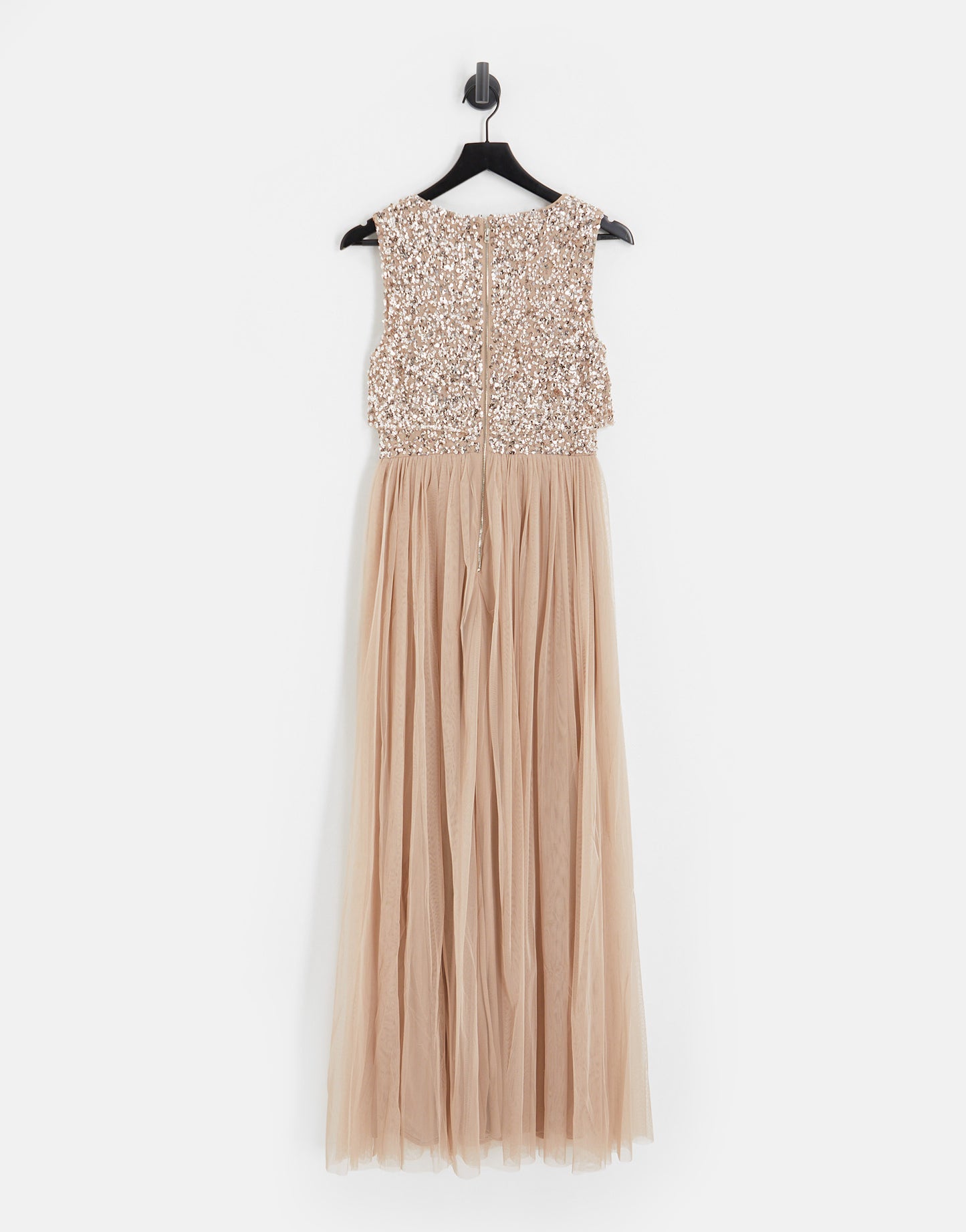 Maya Bridesmaid 2 in 1 maxi tulle dress with tonal delicate sequin in taupe blush