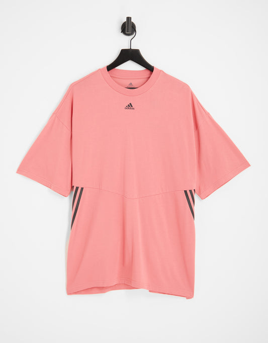 adidas Training 3 stripe oversized t-shirt in pink