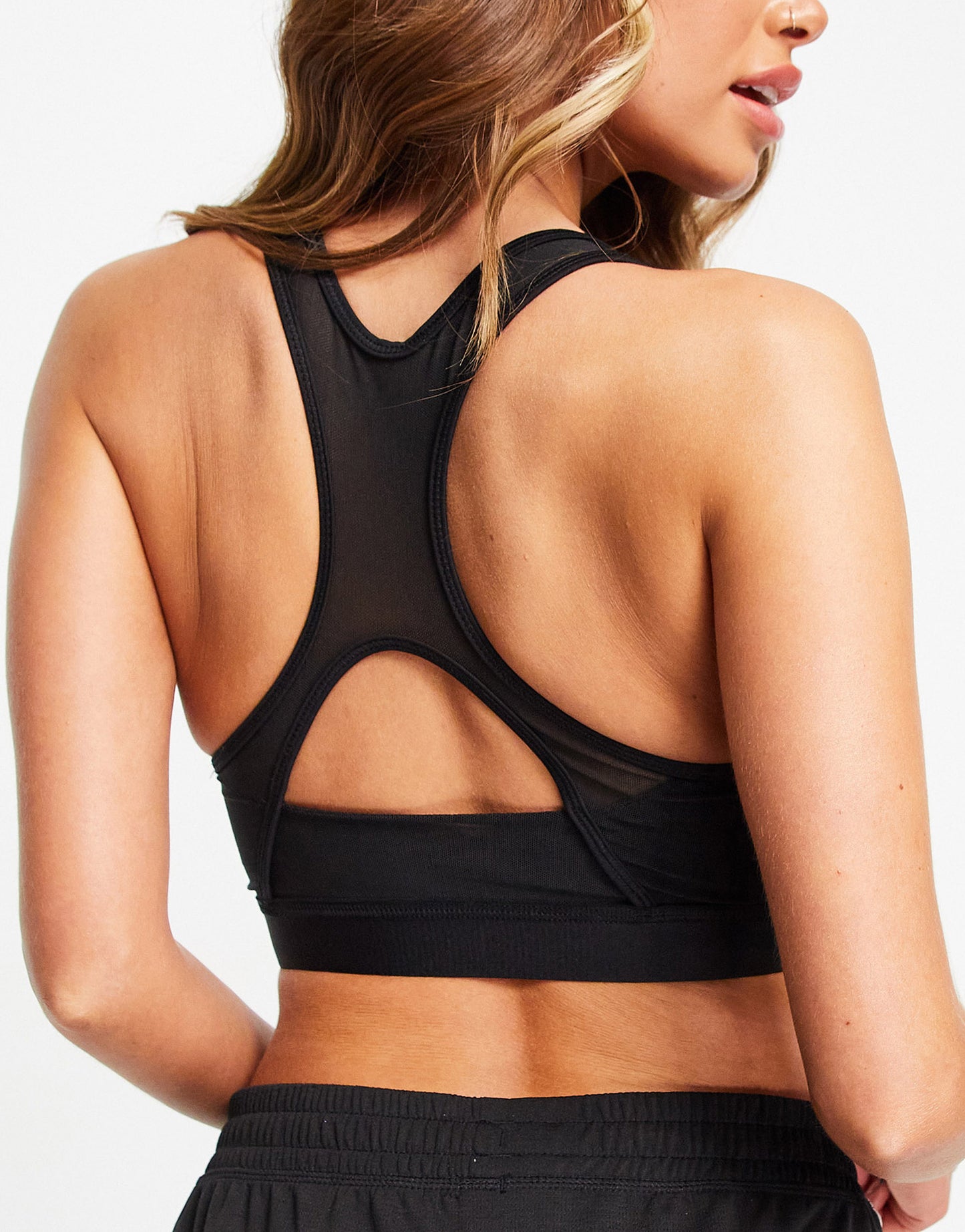 adidas Training 3 stripe ribbed racer back medium support sports bra in black