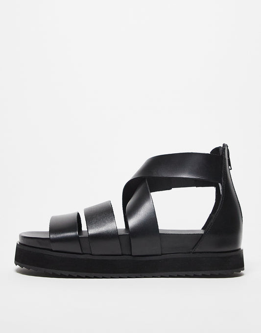 ASOS DESIGN gladiator sandals in black leather with chunky sole