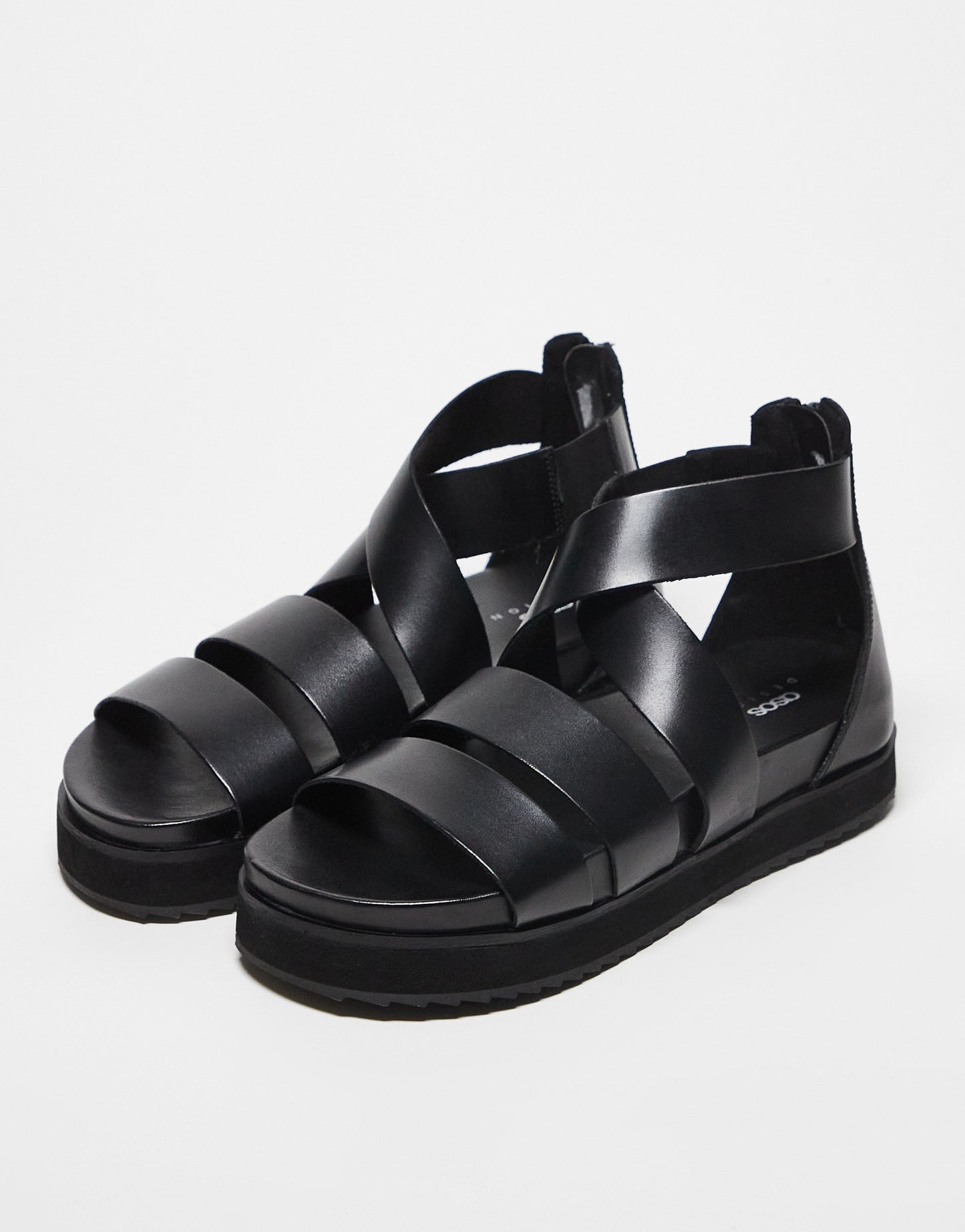 ASOS DESIGN gladiator sandals in black leather with chunky sole