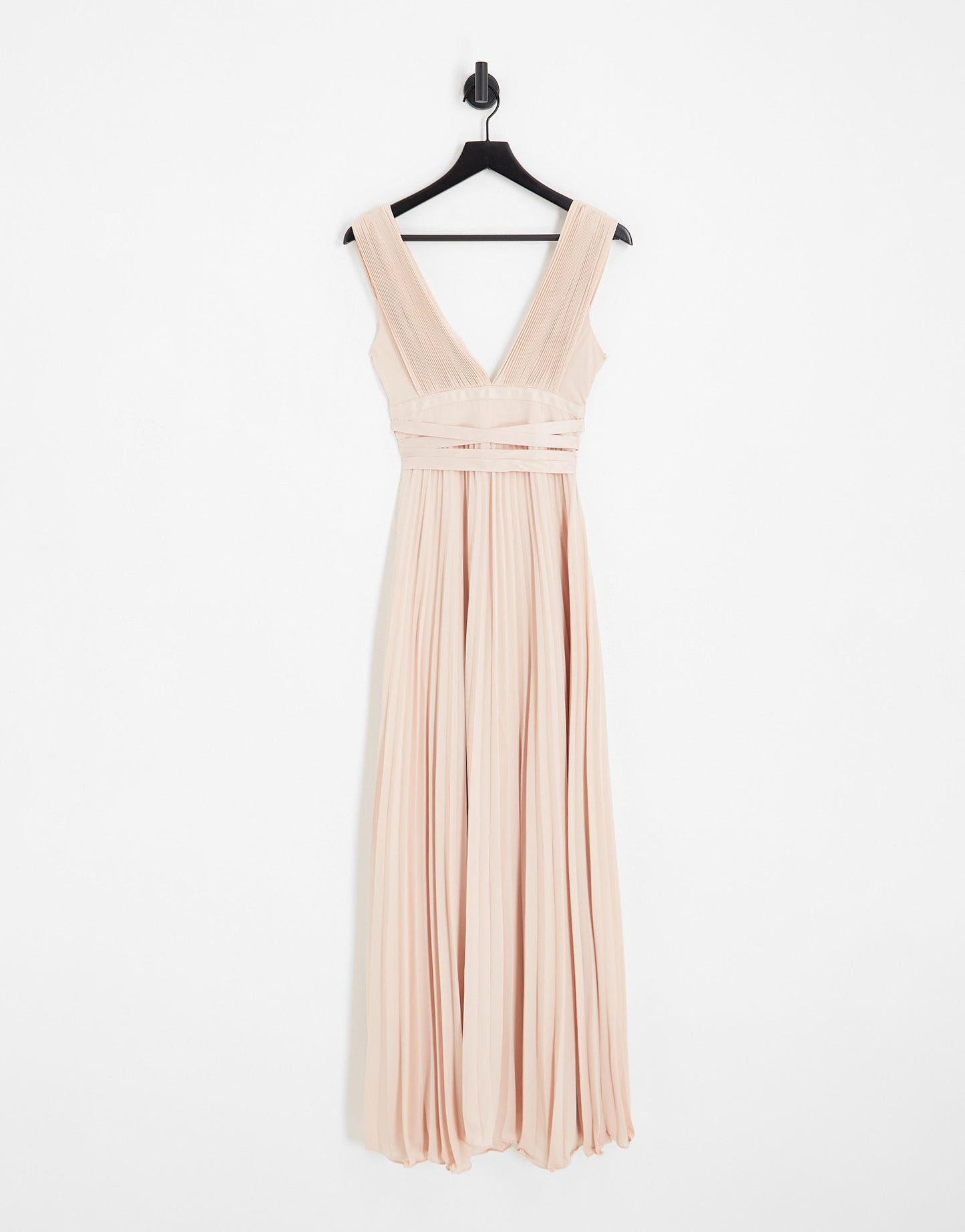 ASOS DESIGN Bridesmaid pleated cami maxi dress with satin wrap waist in soft pink- PINK