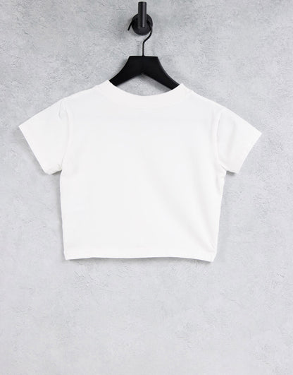 Reebok small central logo super cropped high neck t-shirt in white