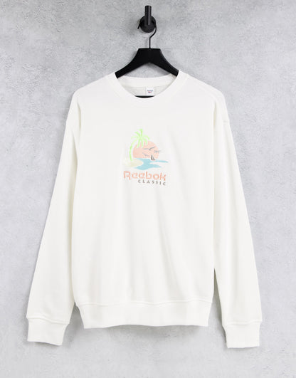 Reebok graphic logo boyfriend fit sweatshirt in off white