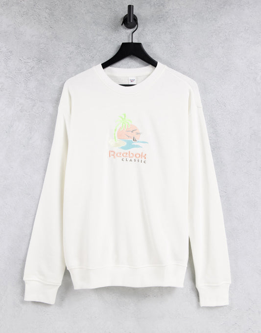 Reebok graphic logo boyfriend fit sweatshirt in off white