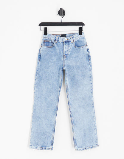 ASOS DESIGN Petite mid rise straight jeans in vintage lightwash