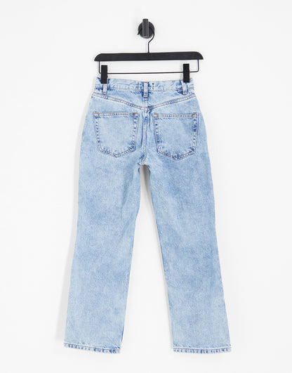 ASOS DESIGN Petite mid rise straight jeans in vintage lightwash