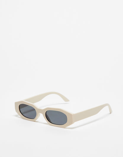 ASOS DESIGN angled sunglasses with ecru frame and smoke lens