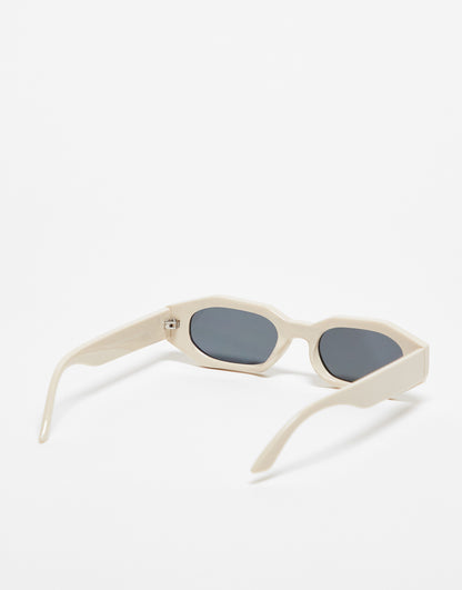 ASOS DESIGN angled sunglasses with ecru frame and smoke lens