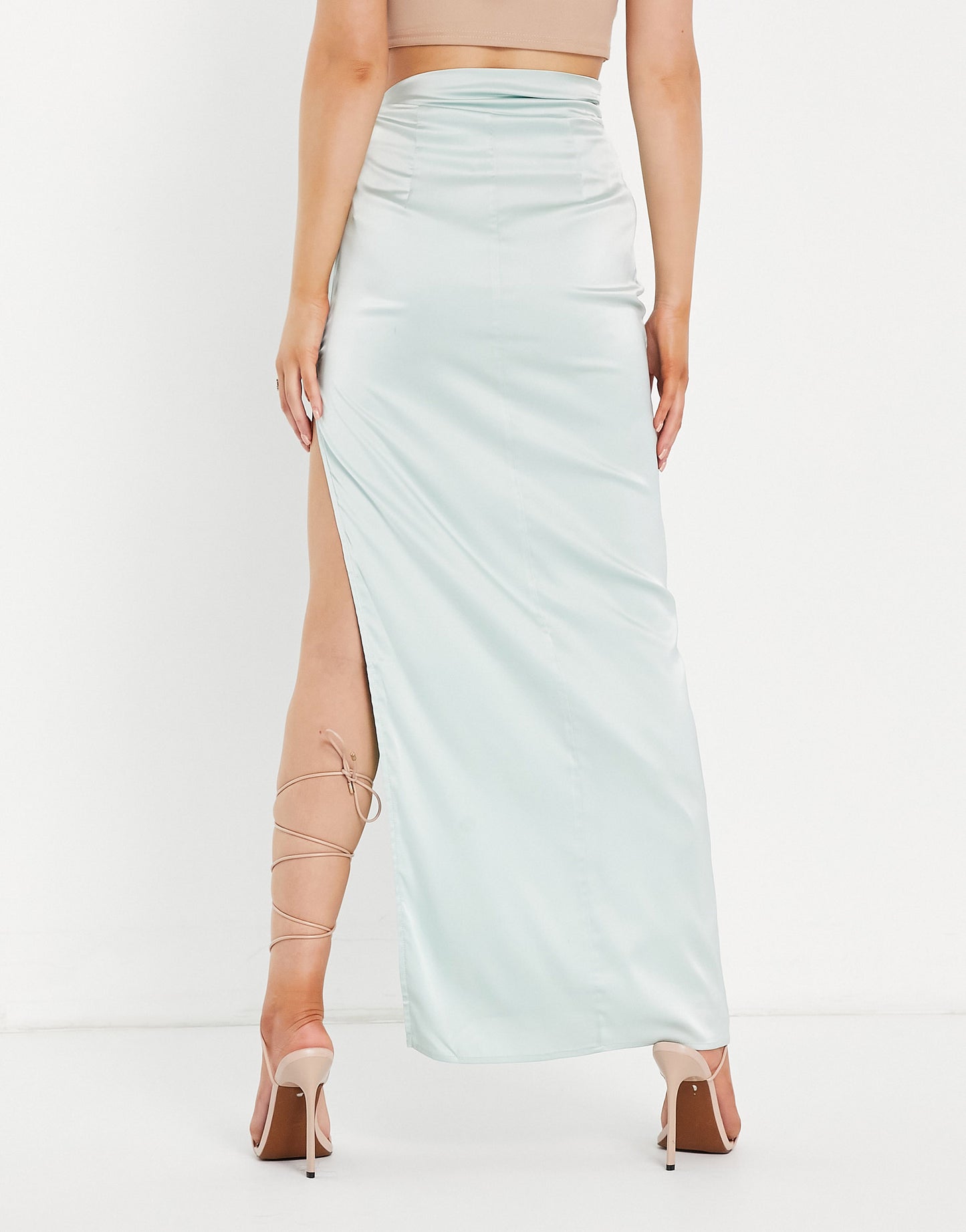 Yaura satin drape maxi skirt co-ord in sage