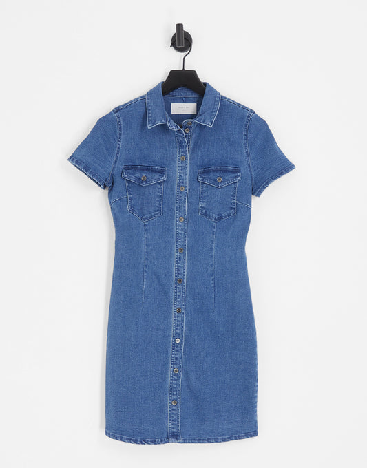 Noisy May denim mini dress with pockets in medium blue denim