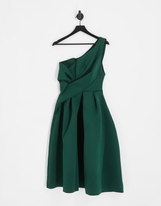 ASOS DESIGN bare shoulder prom scuba midi dress in forest green