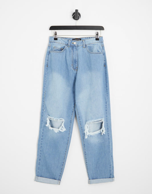 Parisian ripped mom jeans in light blue