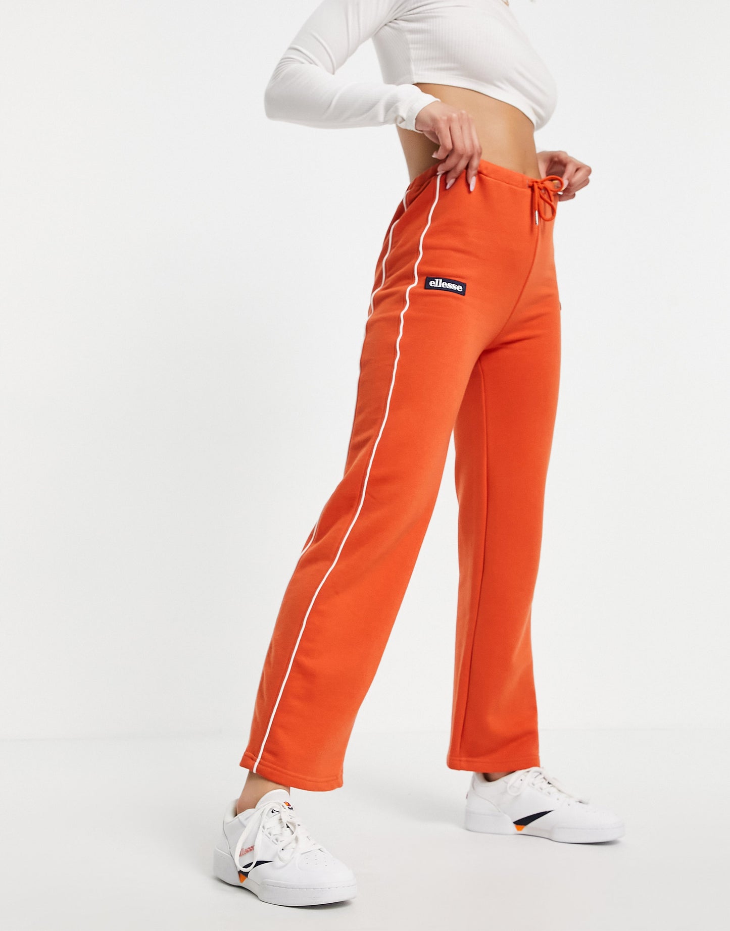 ellesse high waisted joggers with piping in burnt orange