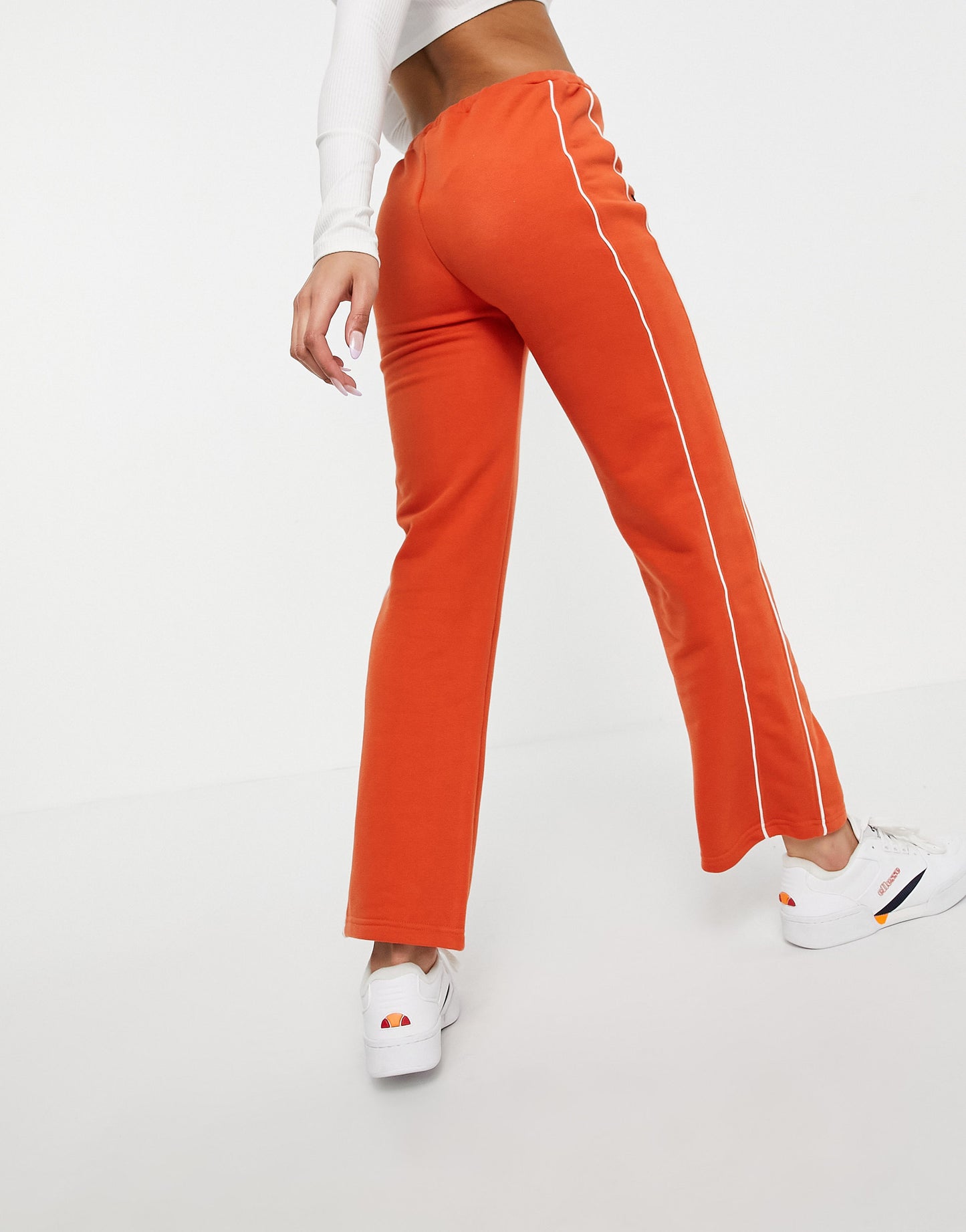 ellesse high waisted joggers with piping in burnt orange