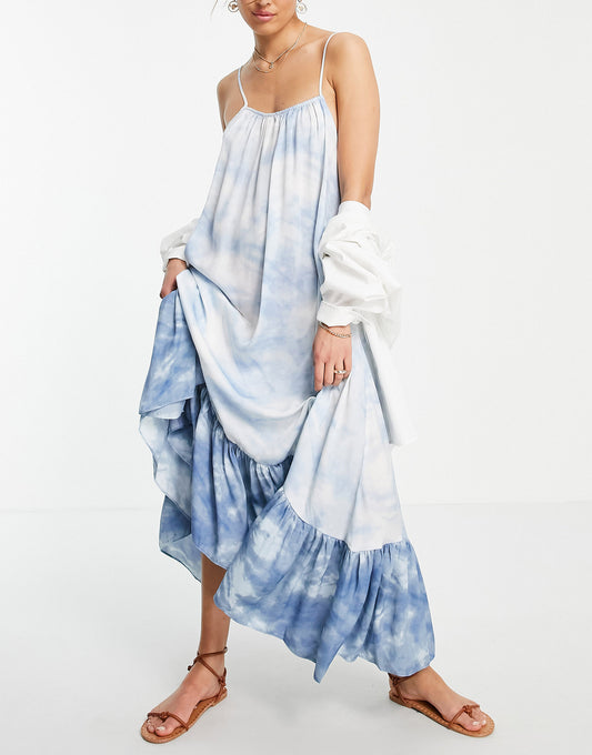 Free People full on maxi slip cami dress with peplum hem in tie dye