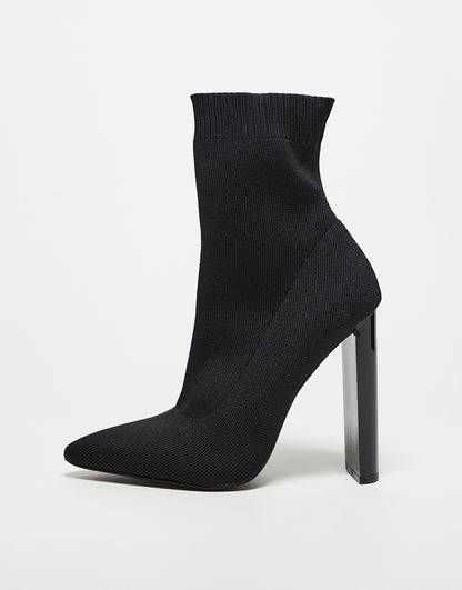 ASOS DESIGN Elly block heel sock boots in black knit