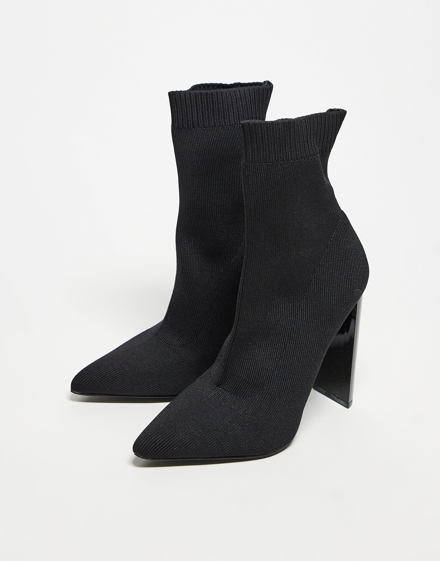 ASOS DESIGN Elly block heel sock boots in black knit