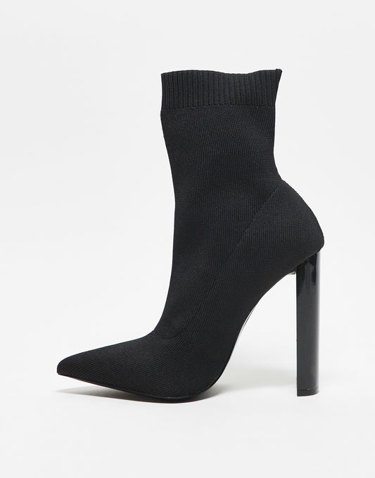 ASOS DESIGN Wide Fit Elly black heel sock boots in black knit